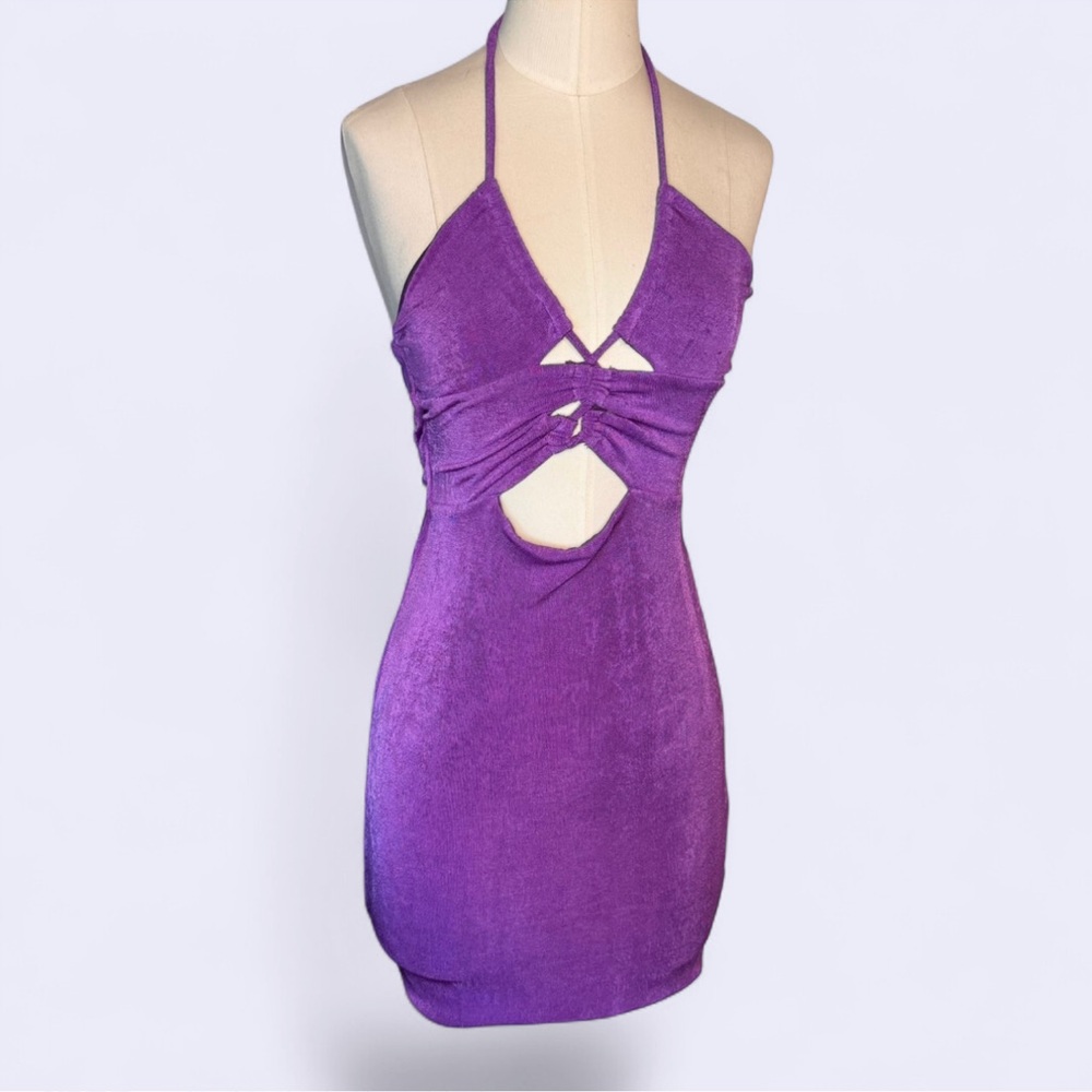 Princess Polly Vibrant Purple Backless Dress cutout detail stretchy fabric